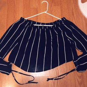 Black and white vertical striped crop top